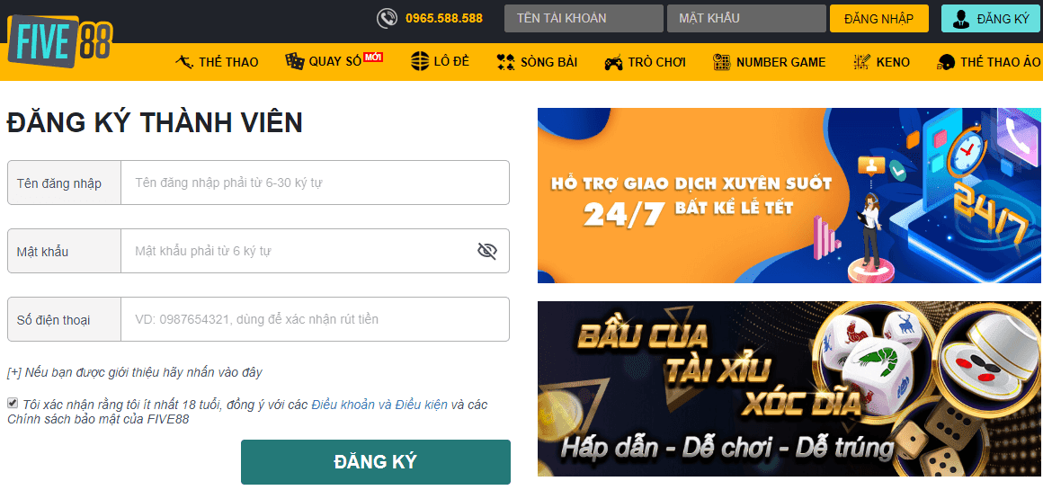 Đăng ký Five88 đơn giản